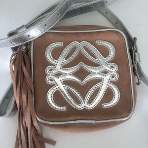 Authentic LOEWE crossbody bag in suede and silver logo